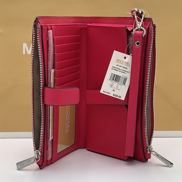 Michael Kors Large Double Zip Wristlet 
Smartphone Case Wallet Electric Pink - Picture 7 of 13